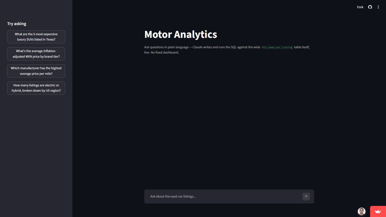 Captura de pantalla de Analítica de Autos Usados (Tabla Ancha)